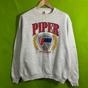 Vintage Flight Plane Piper Aviation Sweatshirt Mens XL Gray Made in USA 90s